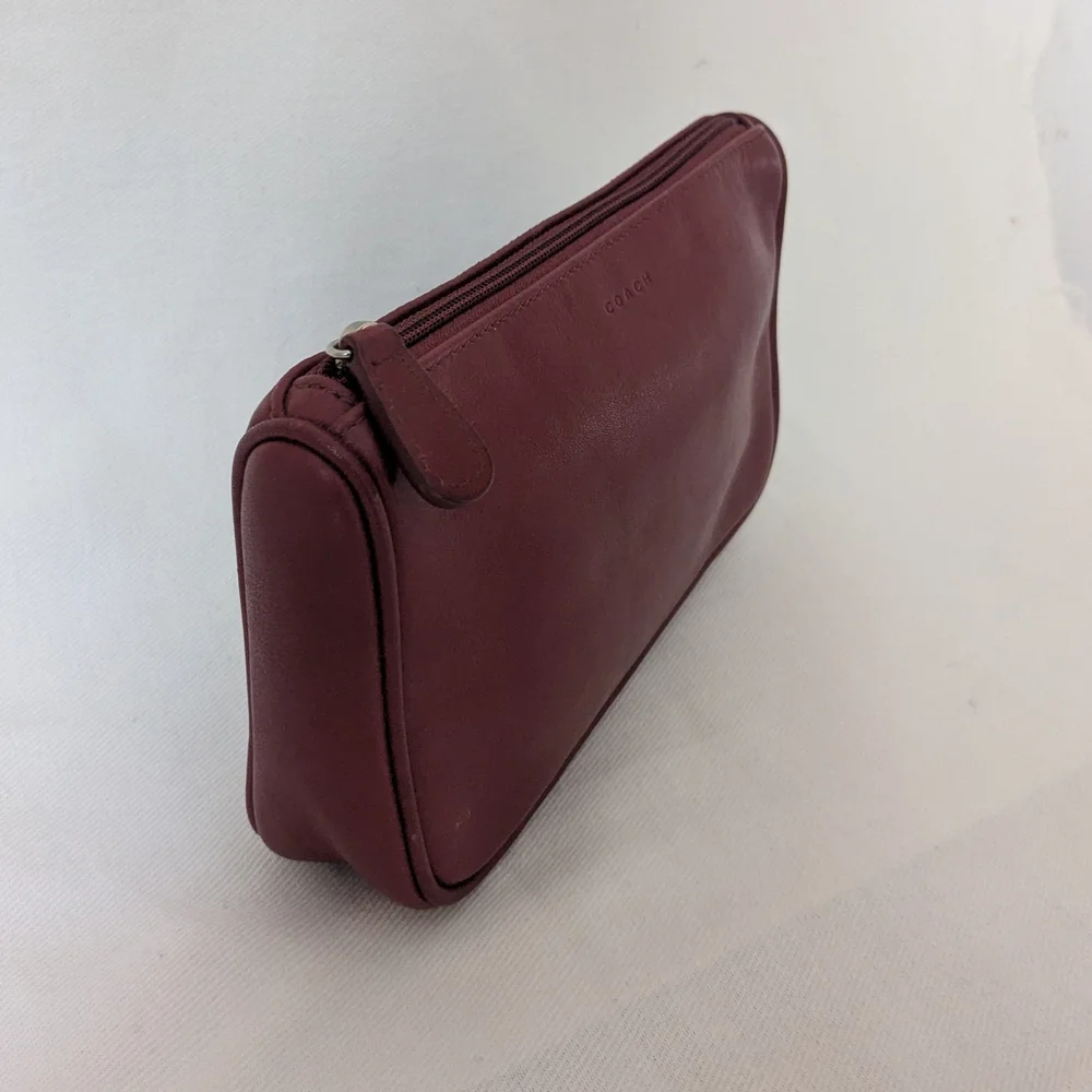 Vintage Coach Burgundy Leather Cosmetic Case Pouch Clutch